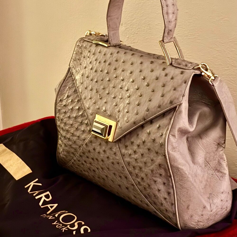 Kara Ross Genuine Ostrich Leather Handle Handbag